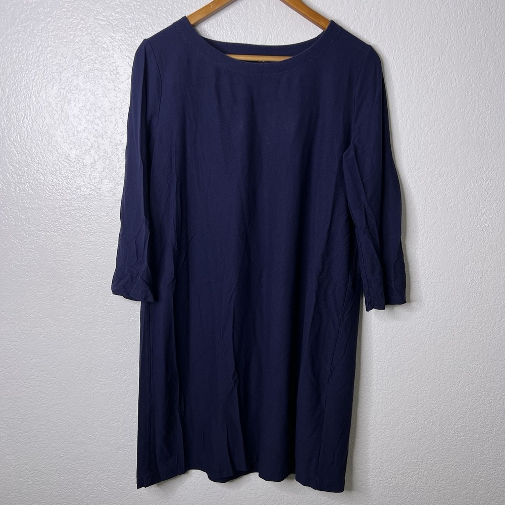 Eileen Fisher Blue Jersey Knit Dress 3/4 Sleeve Scoop Neck Women's Medium - Picture 2 of 7